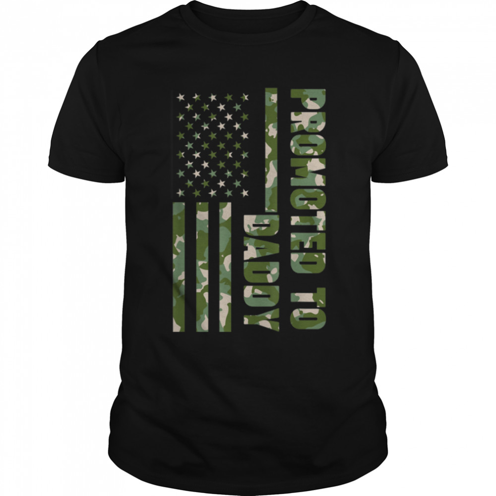 Mens Promoted To Daddy American Flag Patriotic Fathers Day T-Shirt B0B3Dqfsd6