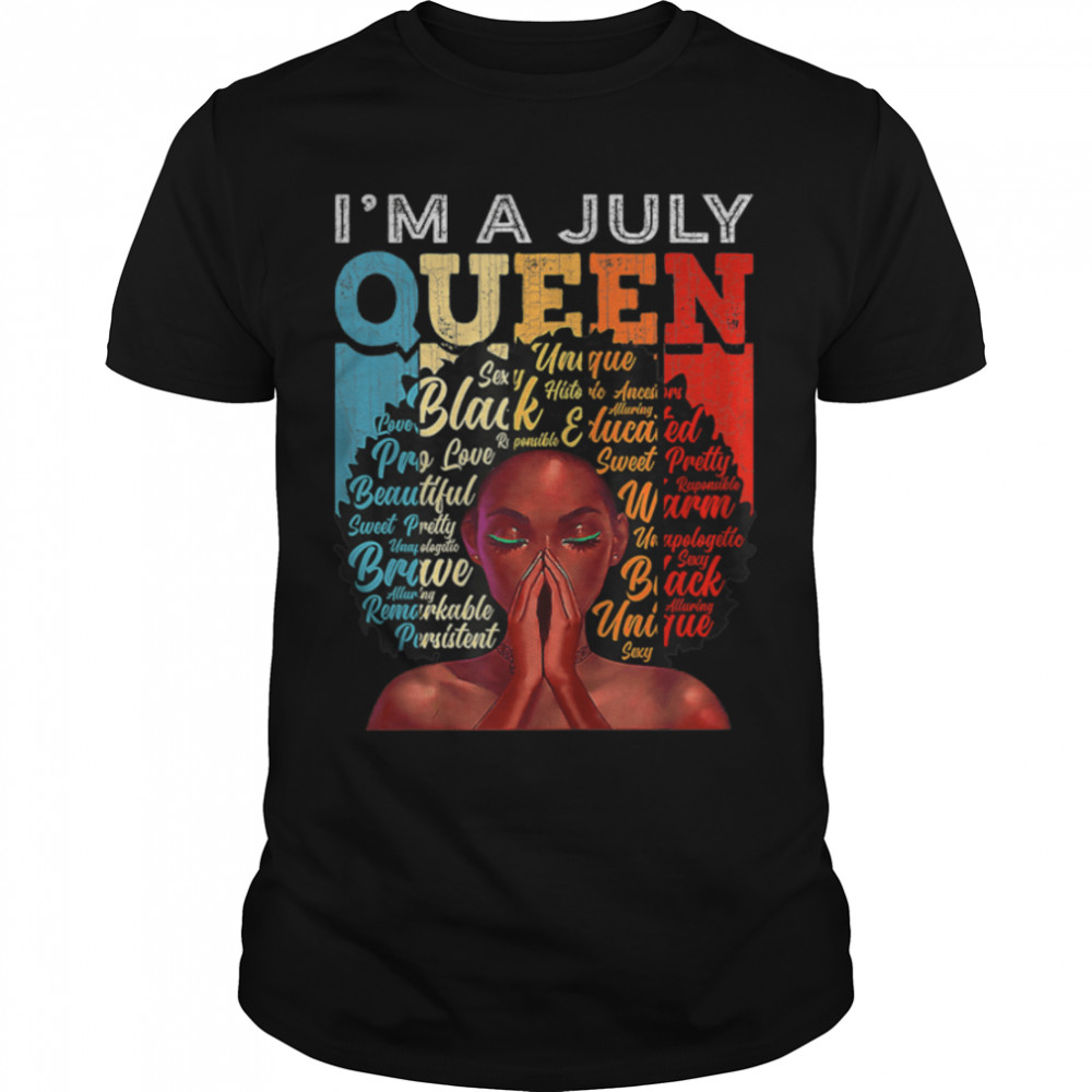 Womens Retro Awesome Juneteenth I'M A July Queen Women Girls T-Shirt B0B3Dt6Ss6
