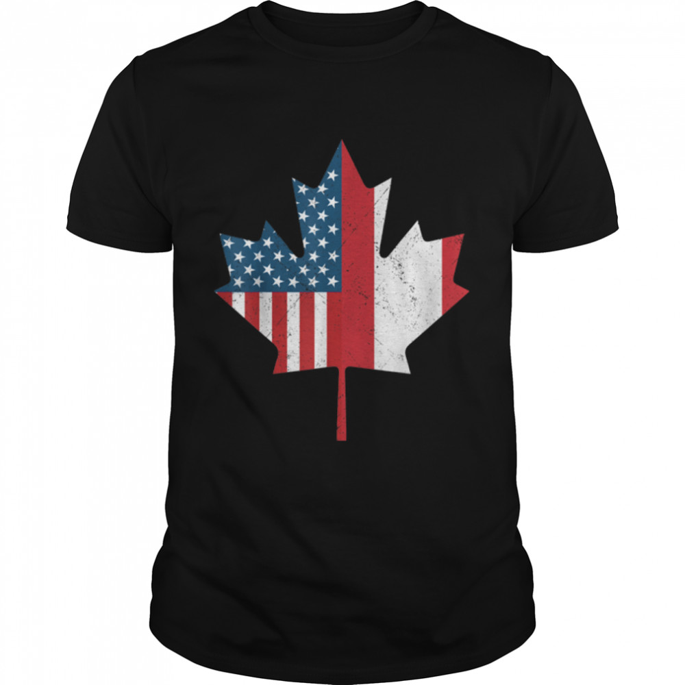 Canada Usa Roots Vintage Canadian American Flag T-Shirt B0B413Pd2K