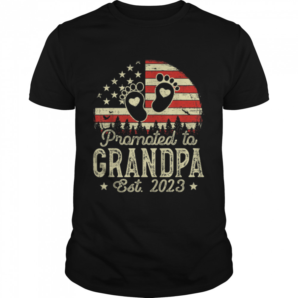 Mens Vintage Promoted To Grandpa Est 2023 USA American Flag T- B0B3SQSLYT Classic Men's T-shirt