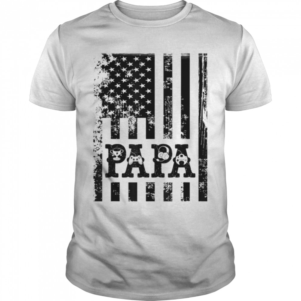 Papa Gamer Fathers Day Idea With USA Flag Papa Gaming T- B0B3SNQM1K Classic Men's T-shirt