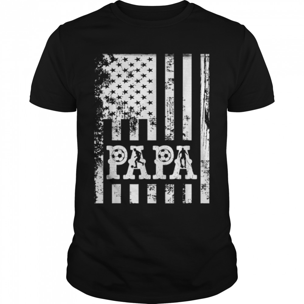Papa Soccer Fathers Day Idea With USA Flag Papa Football T- B0B3SQLZCZ Classic Men's T-shirt