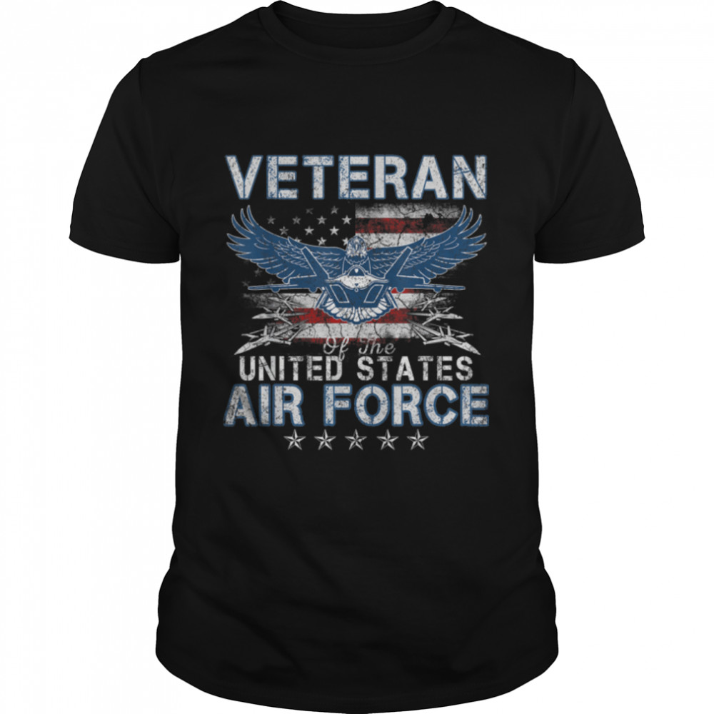Proud US Air Force Veteran USA Flag Patriotic Vintage Mens T-Shirt B0B417F5H9