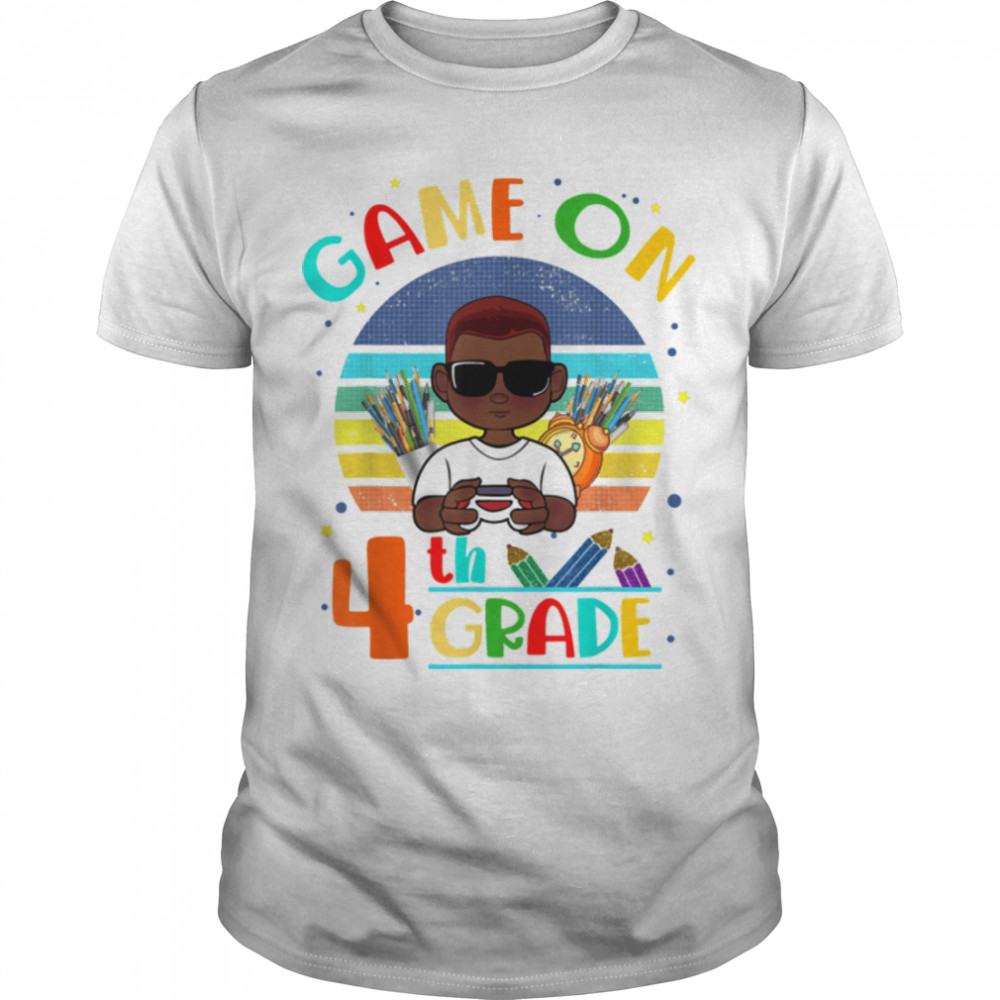 Game On 4th Grade Back To School Gamer Cute Black Boy School T- B0B4ZM3CSS Classic Men's T-shirt