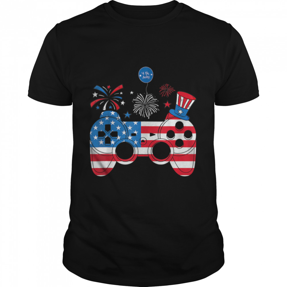 Gamer Video Gaming 4th Of July Funny Men Boys American Flag T- B0B4ZFMNLN Classic Men's T-shirt