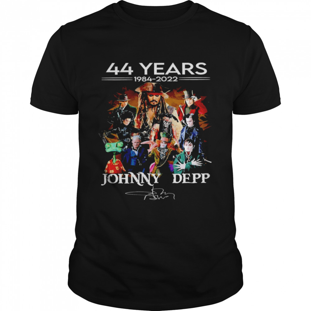 Pirates Caribbean 44 years 1984-2022 Johnny Depp signature T-shirt