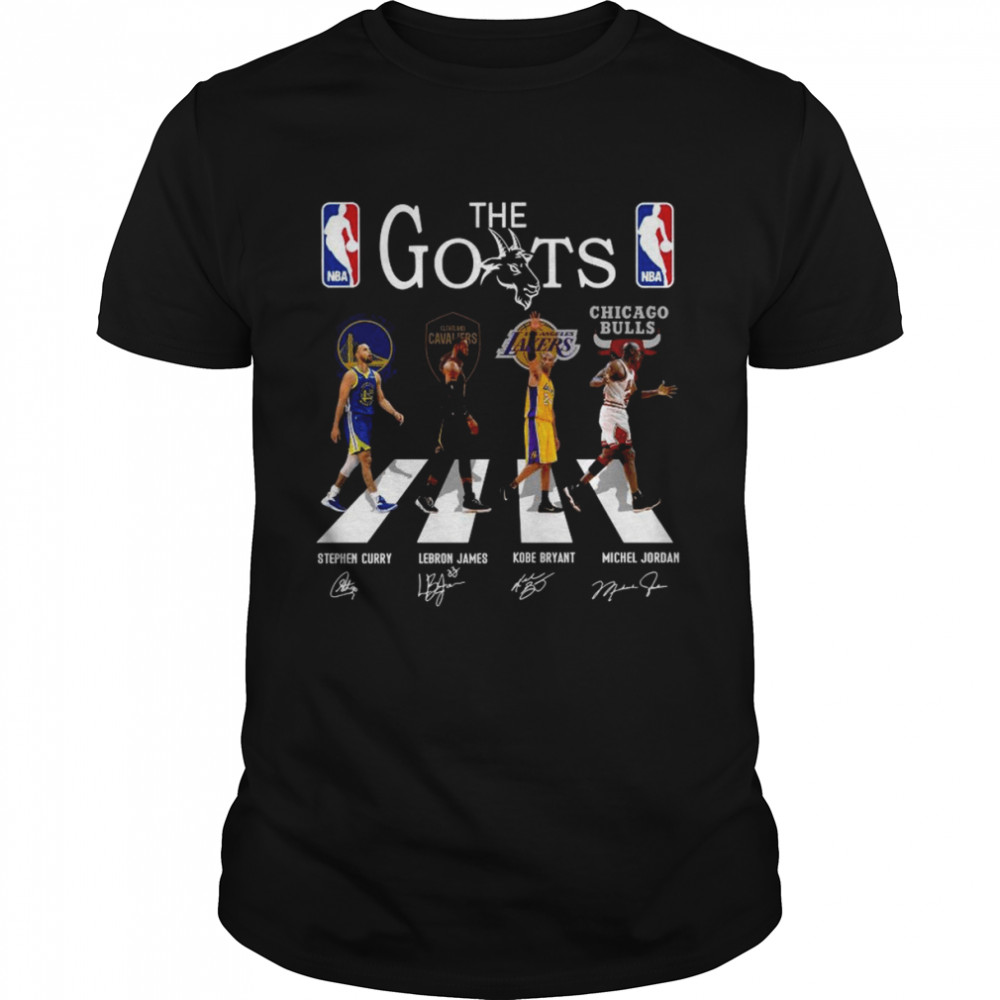 The Goats Abbey Road Stephen Curry Lebron James Kobe Bryant Michael Jordan Signatures Classic Men's T-shirt