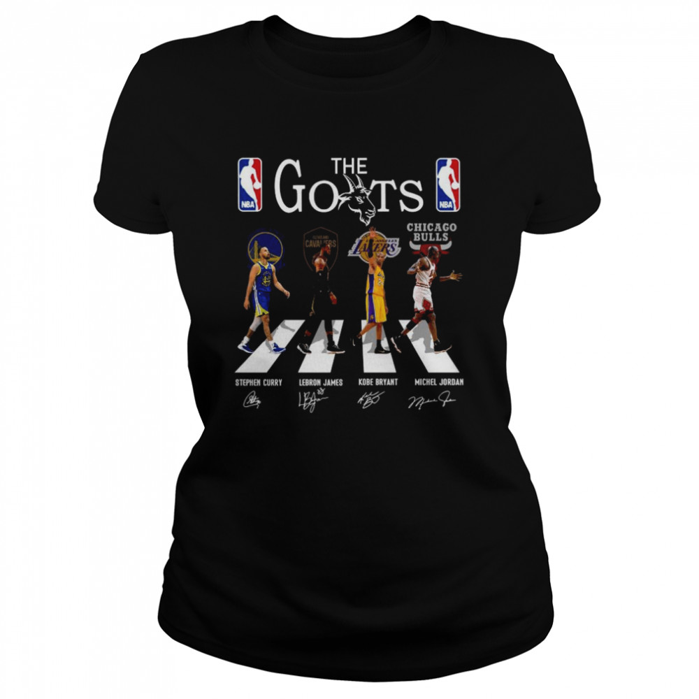 The Goats Abbey Road Stephen Curry Lebron James Kobe Bryant Michael Jordan Signatures Classic Women's T-shirt