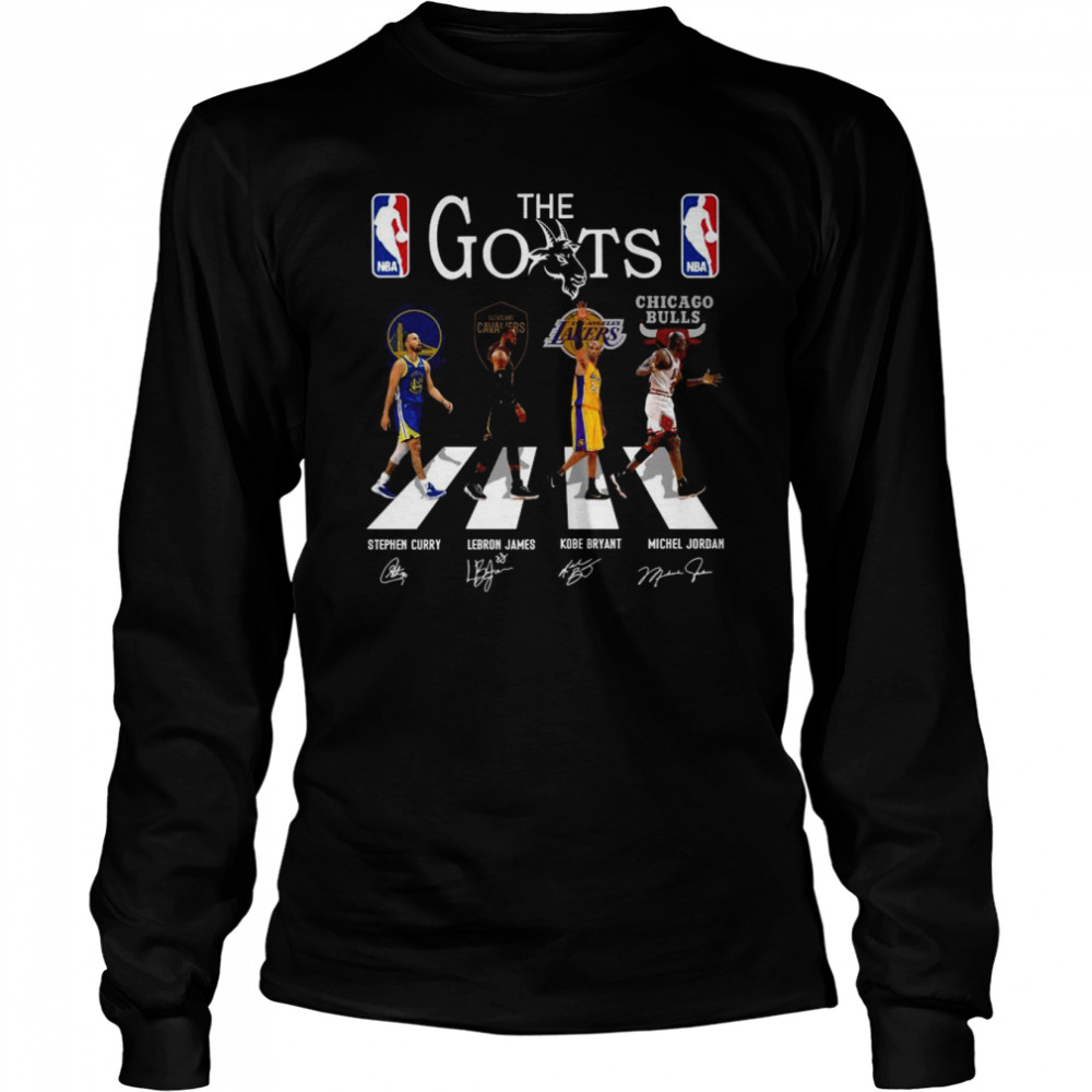 The Goats Abbey Road Stephen Curry Lebron James Kobe Bryant Michael Jordan Signatures Long Sleeved T-shirt