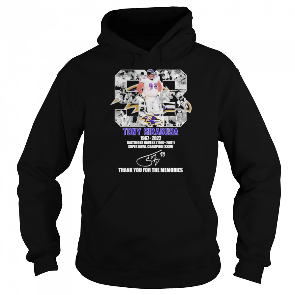 Tony Siragusa 1967-2022 Baltimore Ravens Thank You For The Memories Signature Unisex Hoodie