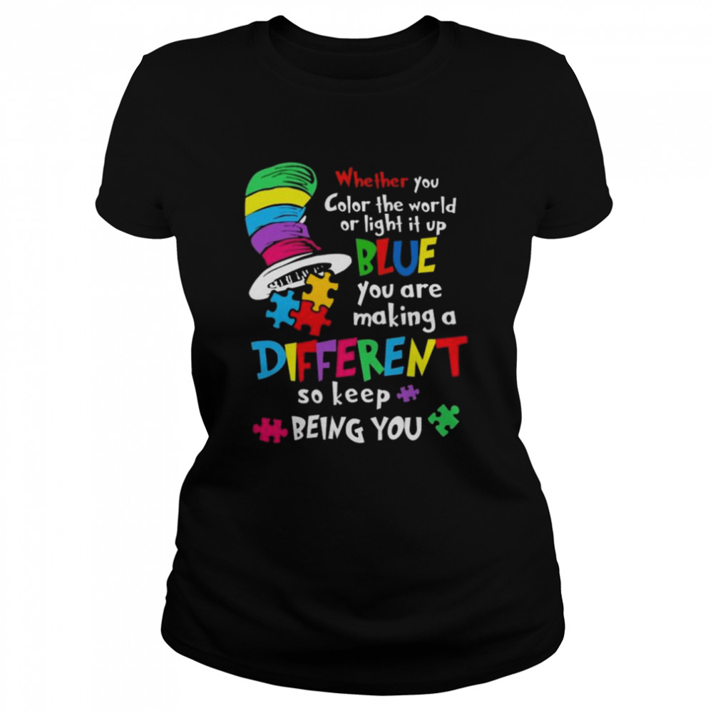Dr seuss whether you color the world or light it up blue shirt Classic Women's T-shirt