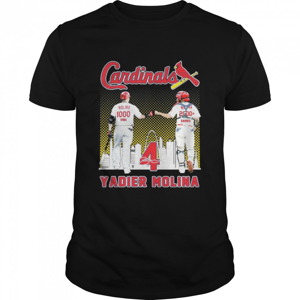 Yadier Molina St Louis Cardinals 1000 RBIs And 2000 Games Signature  Classic Men's T-shirt