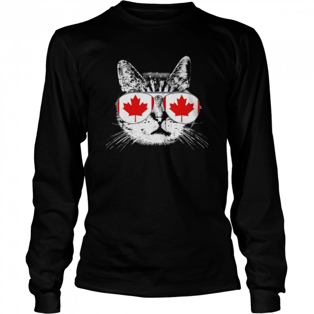 Cat Glasse Happy Canada flag shirt Long Sleeved T-shirt