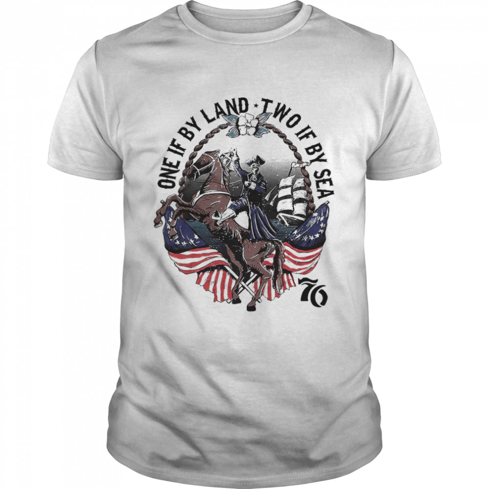 Skeleton One If By Land Two If By Sea 76 American Flag  Classic Men's T-shirt