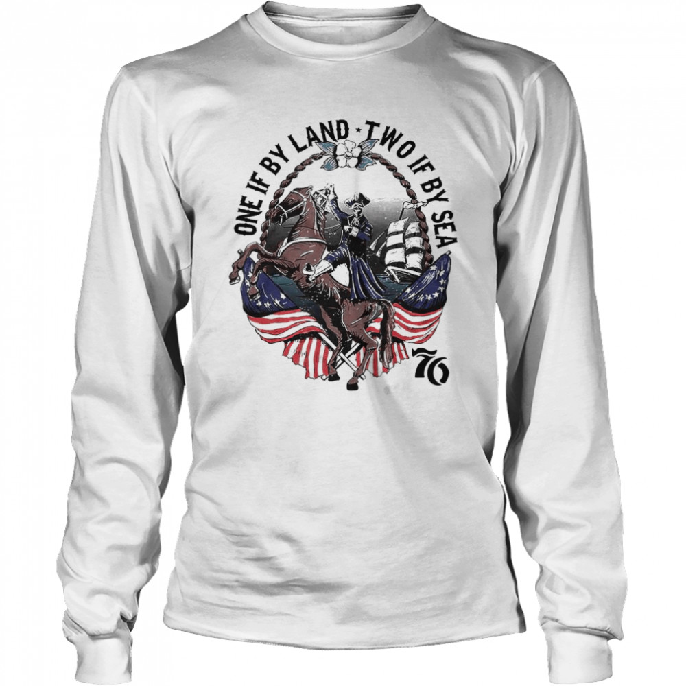 skeleton one if by land two if by sea 76 american flag long sleeved t shirt