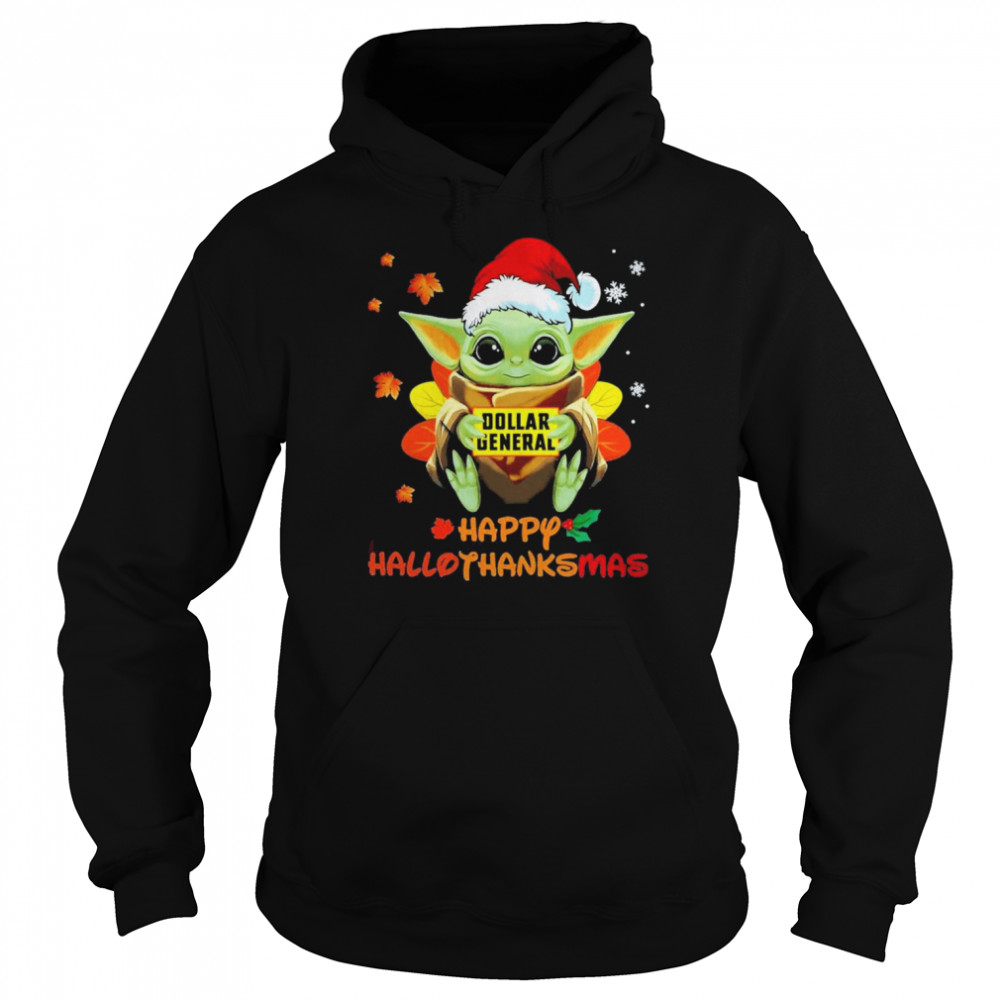Baby Yoda Hug Dollar General Happy Halloween Thank ChristMass 2022 shirt Unisex Hoodie