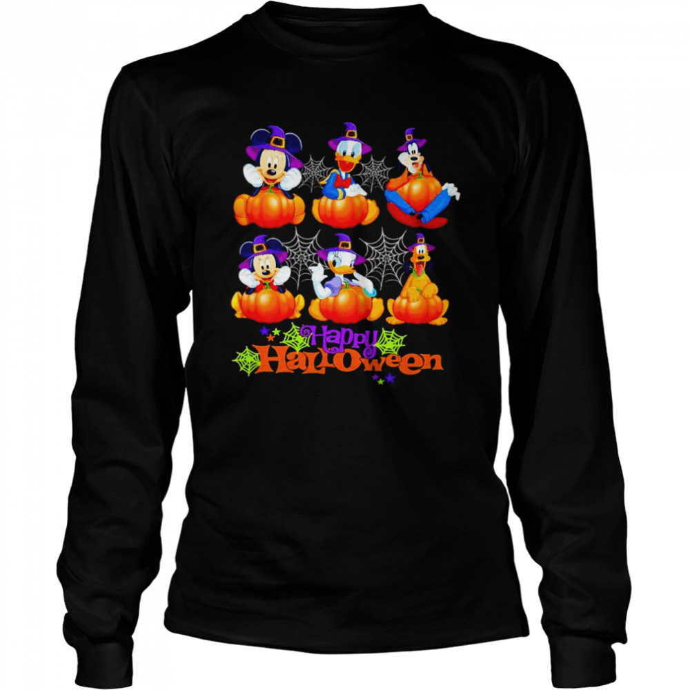 Disney Family Characters hug Pumpkin Happy Halloween 2022  Long Sleeved T-shirt