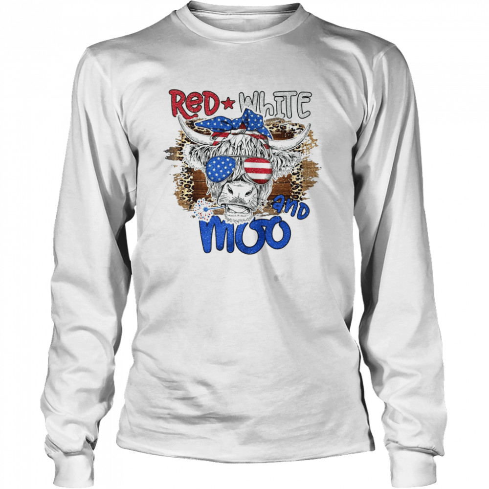 Red White And Moo Highland Cow shirt Long Sleeved T-shirt