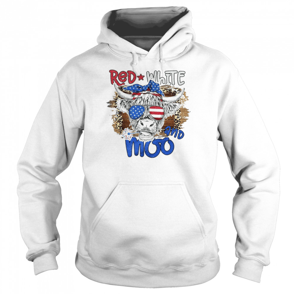 Red White And Moo Highland Cow shirt Unisex Hoodie
