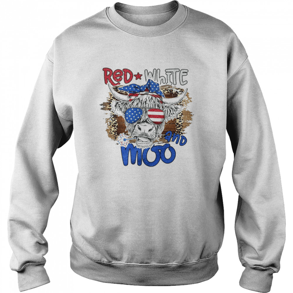 Red White And Moo Highland Cow shirt Unisex Sweatshirt