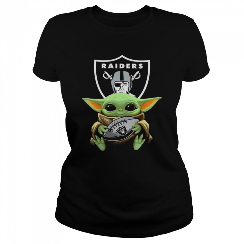 Baby Yoda hug Las Vegas Raider logo 2022 shirt Classic Women's T-shirt