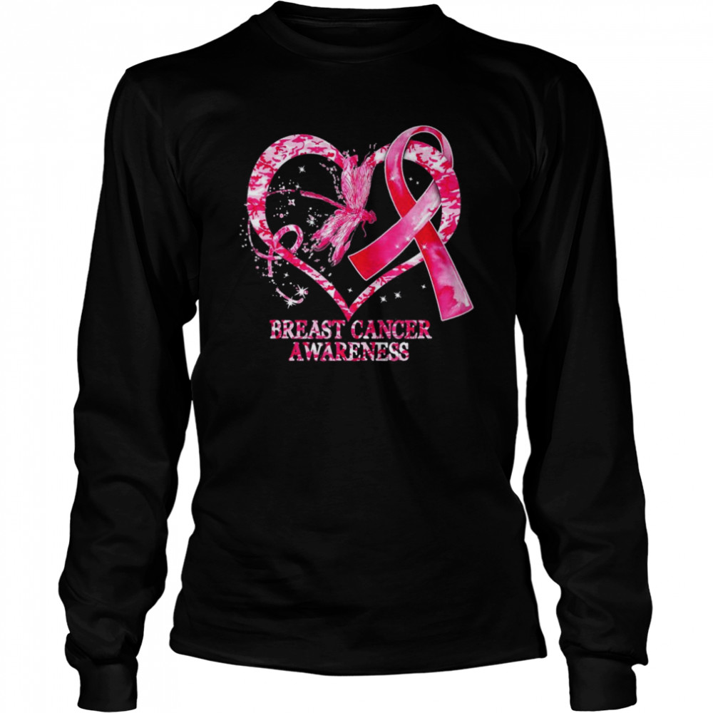 In October We Wear Pink Breast Cancer Awareness Dragonfly T- Long Sleeved T-shirt