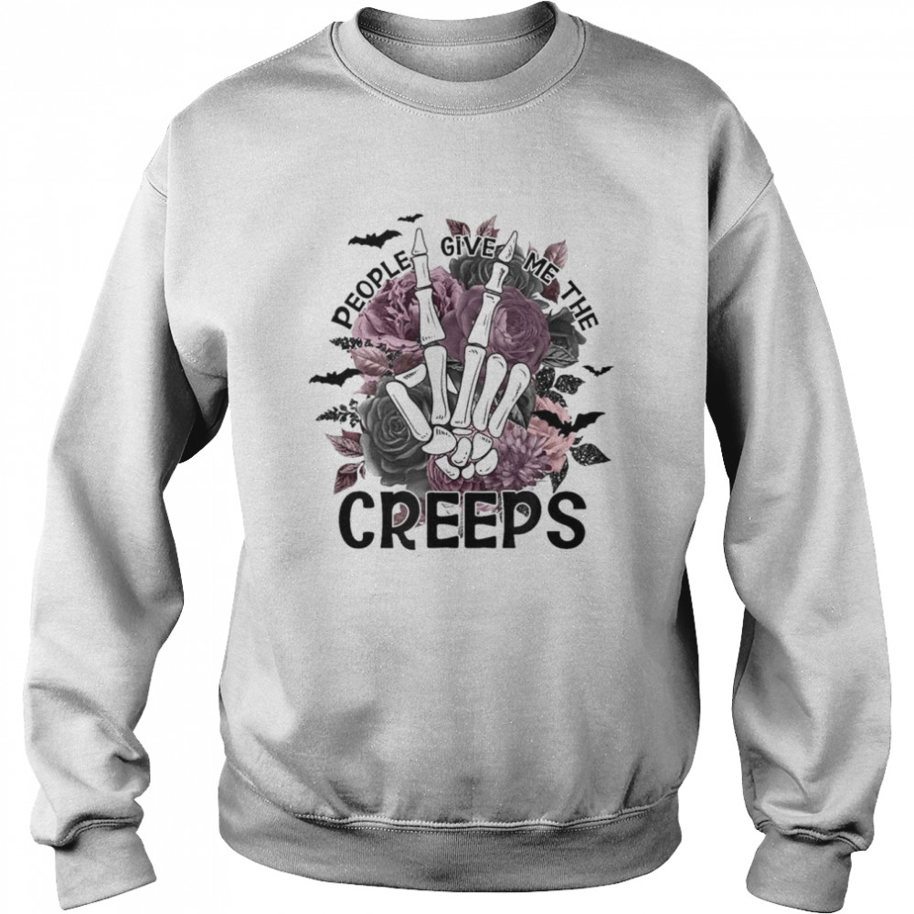 People Give me The Creeps Halloween Skeleton Hand Peace T- Unisex Sweatshirt