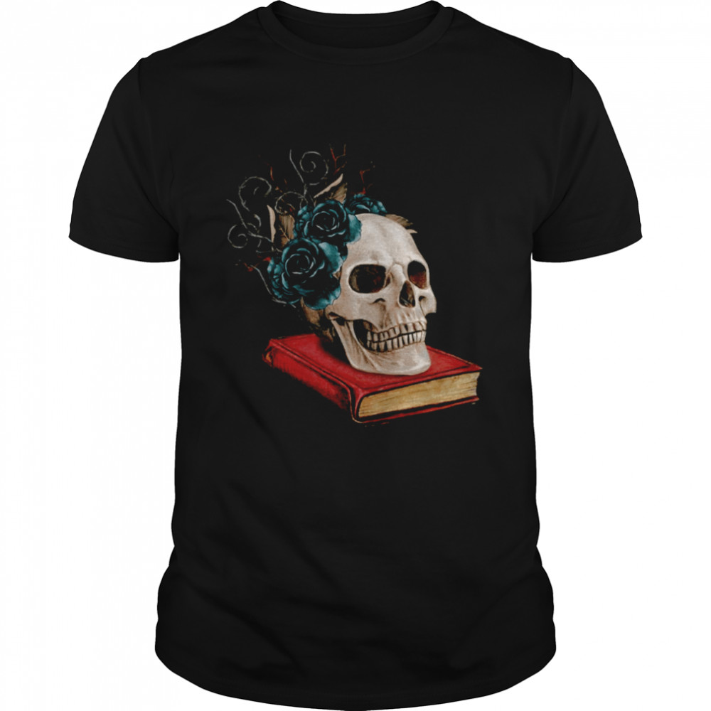 Watercolor Gothic Skull On A Book With Thorns And Black Roses shirt Classic Men's T-shirt
