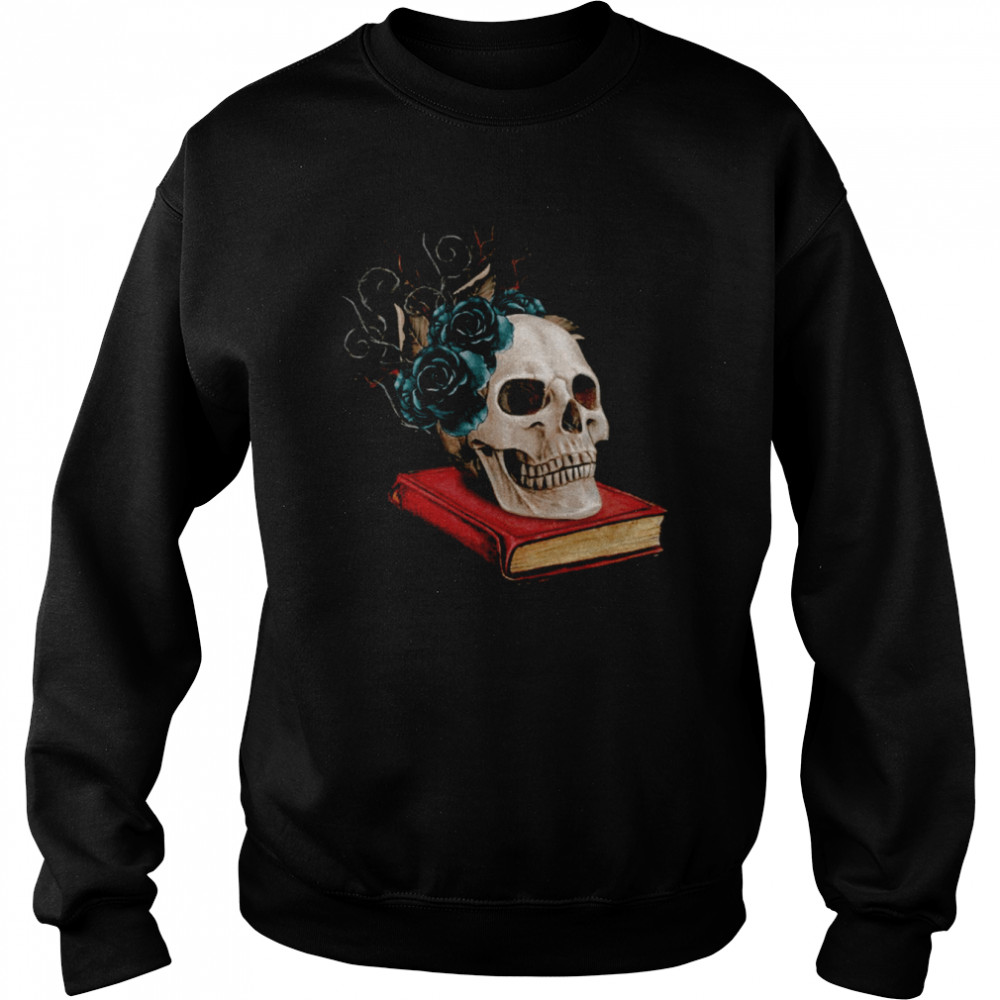 Watercolor Gothic Skull On A Book With Thorns And Black Roses shirt Unisex Sweatshirt