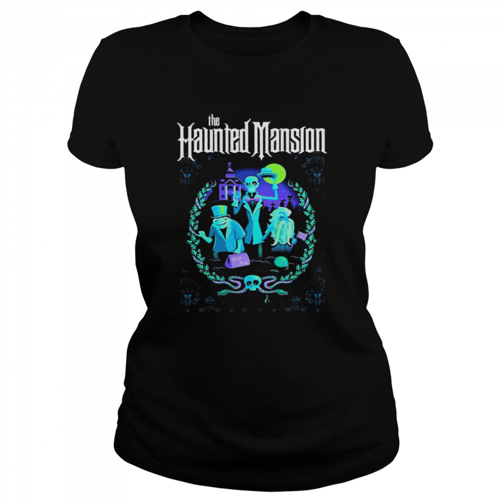 hitchhiking ghosts the haunted mansion ezra beane professor phineas plump gus disney halloween shirt classic womens t shirt