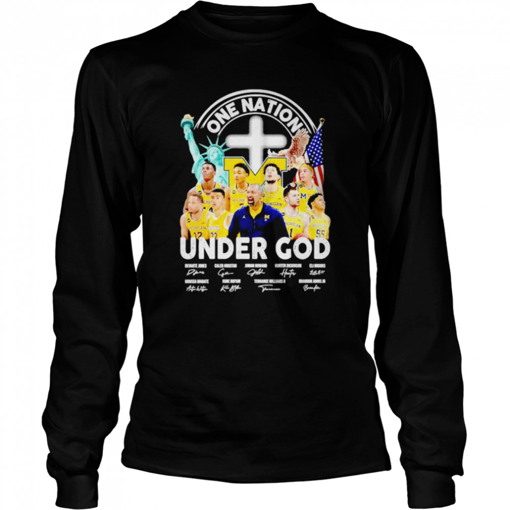 Michigan Wolverines One nation under God signatures T-shirt Long Sleeved T-shirt