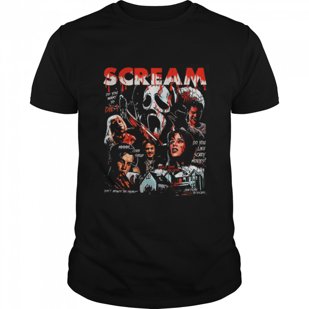 Retro 90s Scream Movie Horror Movie Fan Ghostface Billy Loomis Stu Macher Sidney Prescott Funny Disney Halloween shirt Classic Men's T-shirt