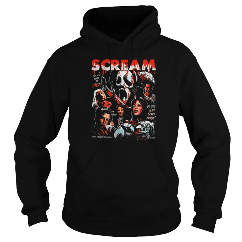 Retro 90s Scream Movie Horror Movie Fan Ghostface Billy Loomis Stu Macher Sidney Prescott Funny Disney Halloween shirt Unisex Hoodie