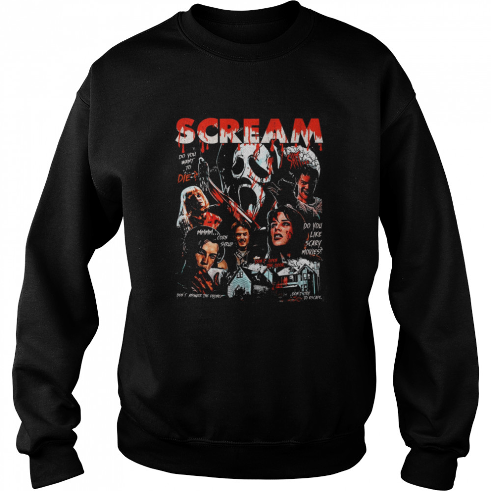 Retro 90s Scream Movie Horror Movie Fan Ghostface Billy Loomis Stu Macher Sidney Prescott Funny Disney Halloween shirt Unisex Sweatshirt