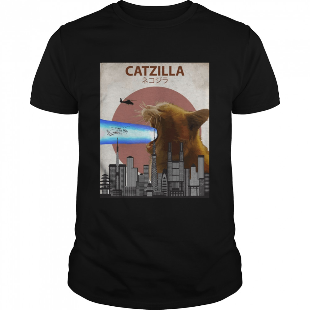Catzilla Giant Cat With Mouth Lasers Shirt