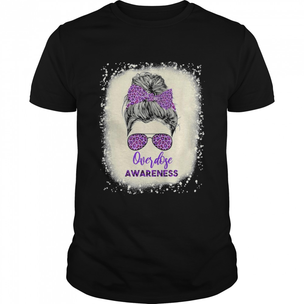Overdose awareness Warrior messy hair bun Purple Ribbon T-Shirt