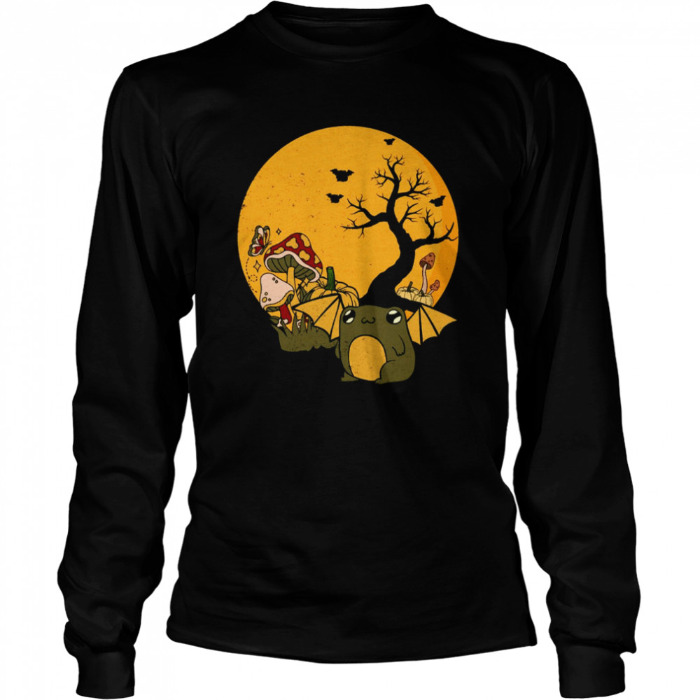 frog bat cottagecore aesthetic halloween mushroom pumpkin shirt long sleeved t shirt