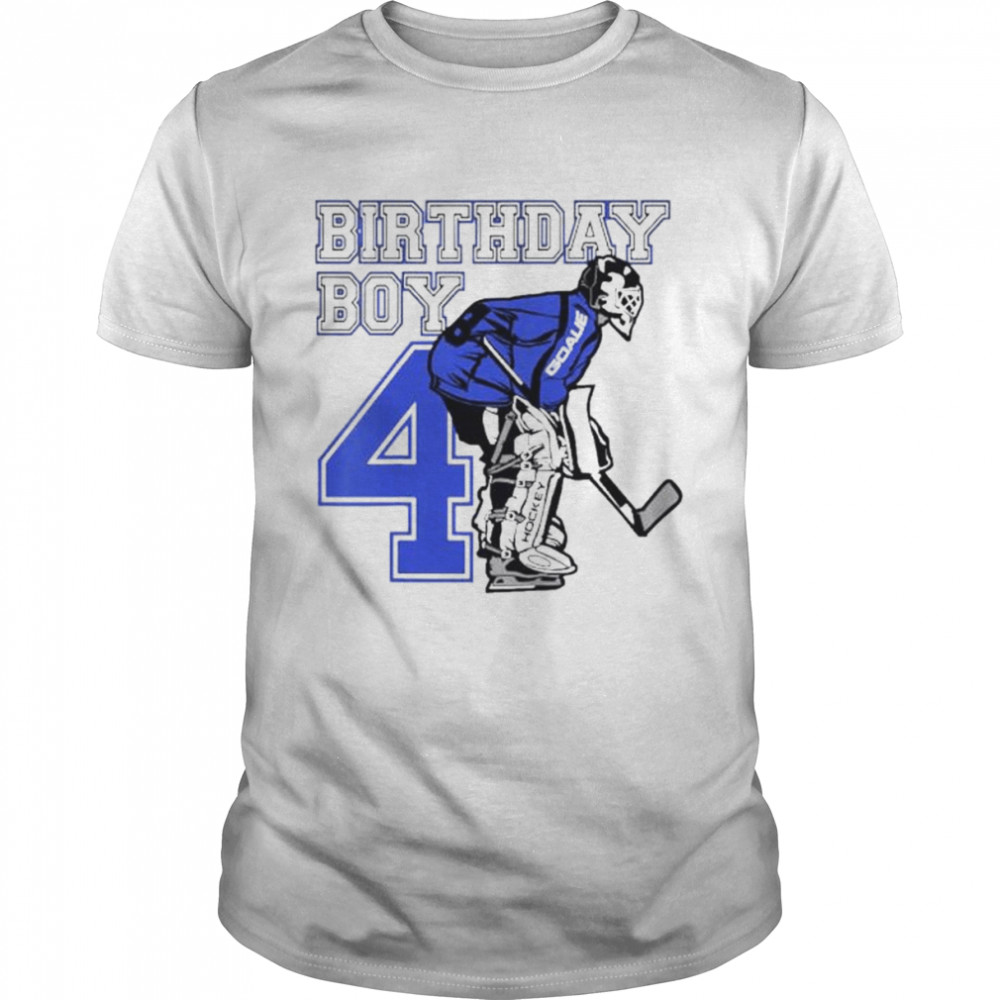 Kids 4 years old ice hockey goalie themed birthday 4th boy shirt Classic Men's T-shirt