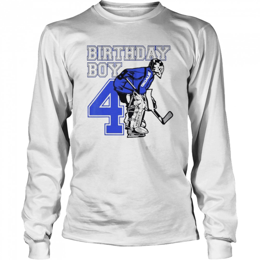 Kids 4 years old ice hockey goalie themed birthday 4th boy shirt Long Sleeved T-shirt