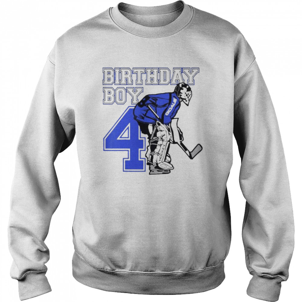 Kids 4 years old ice hockey goalie themed birthday 4th boy shirt Unisex Sweatshirt