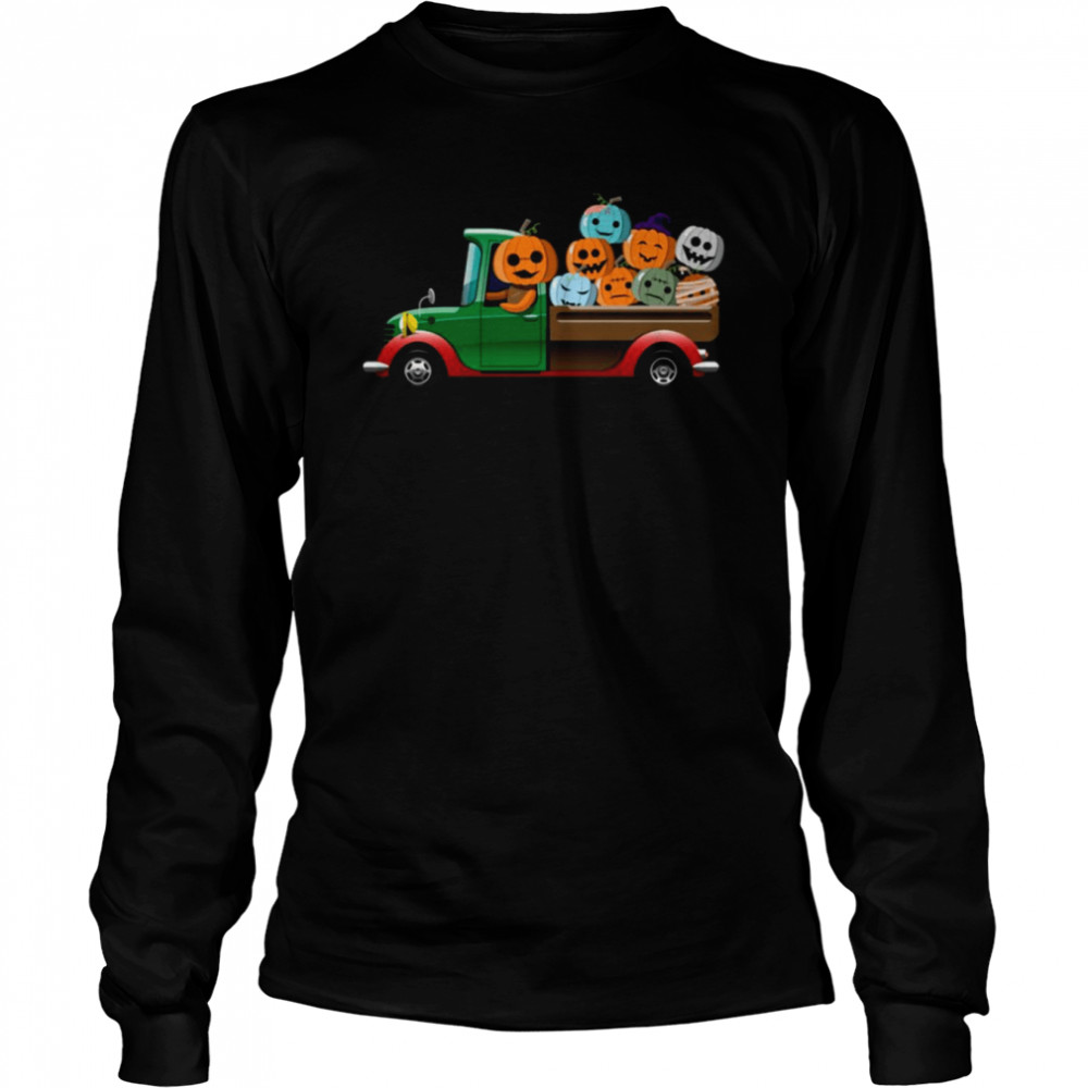 Halloween Truck With Scary Pumpkin Heads shirt Long Sleeved T-shirt