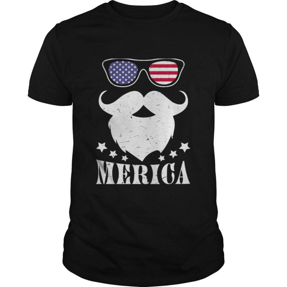 Santa Merica America Flag Glasses Mustache shirt Classic Men's T-shirt