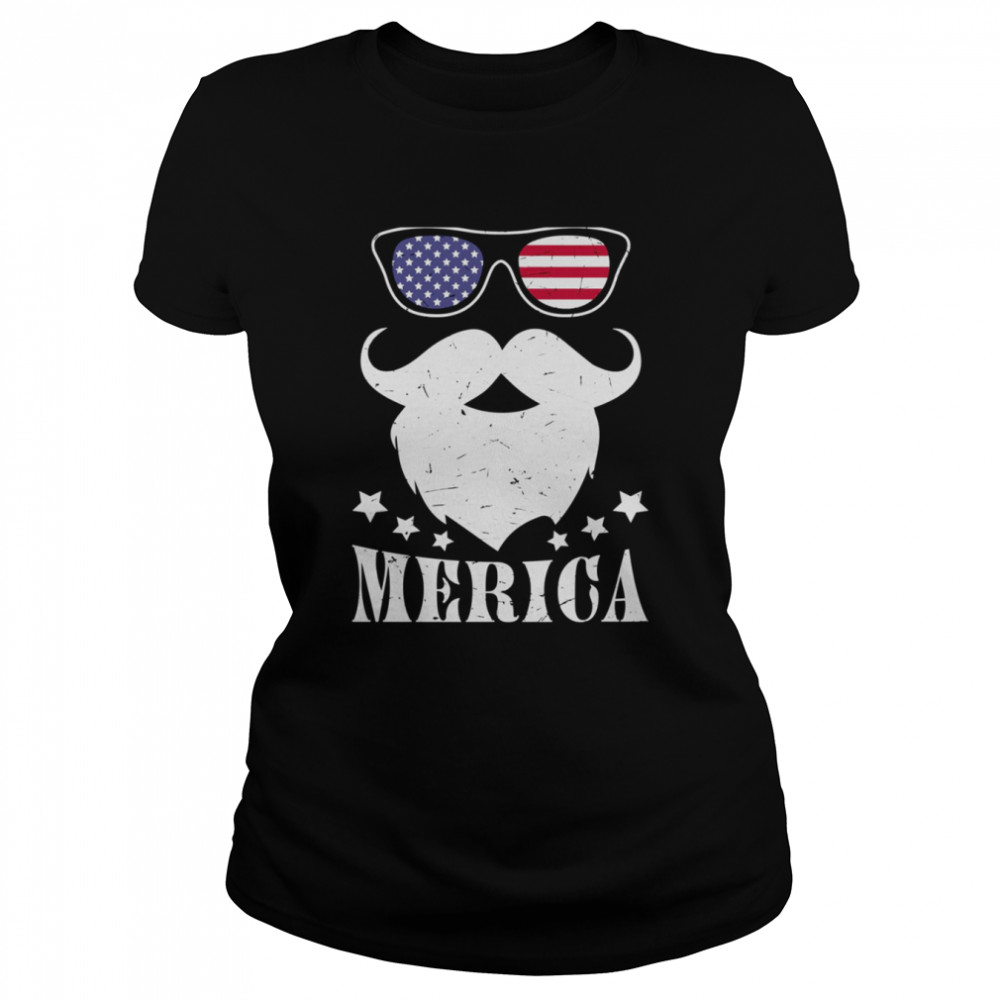 Santa Merica America Flag Glasses Mustache shirt Classic Women's T-shirt
