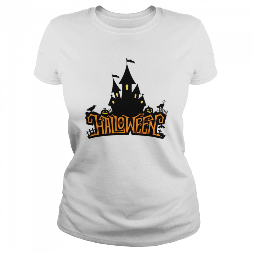 Spooky Halloween Lettering With Castle shirt Classic Women's T-shirt