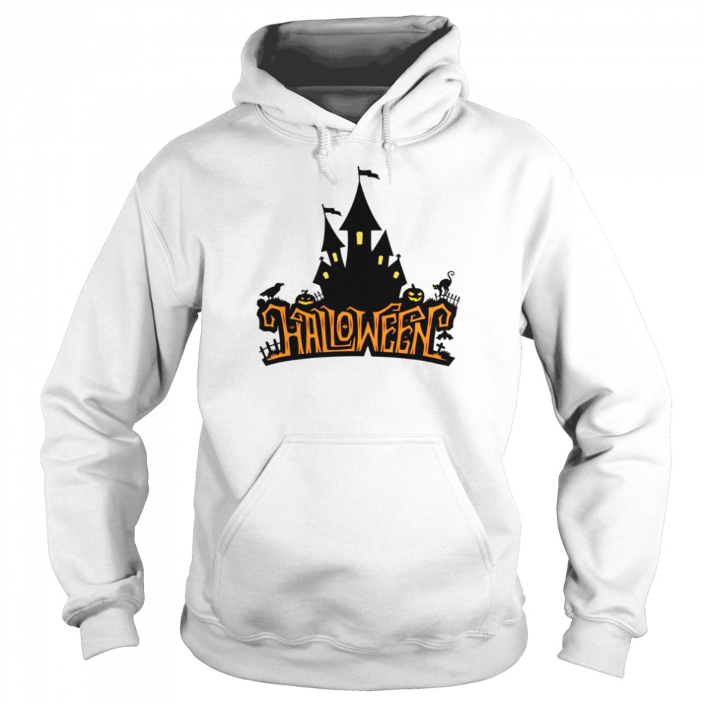 Spooky Halloween Lettering With Castle shirt Unisex Hoodie