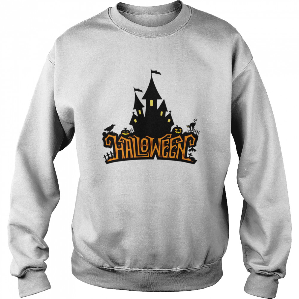 Spooky Halloween Lettering With Castle shirt Unisex Sweatshirt