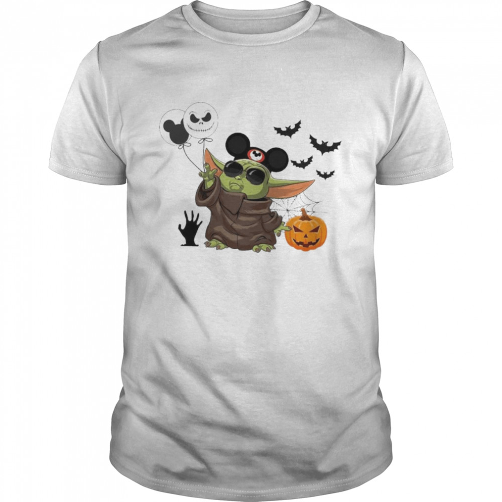 Baby Yoda balloon Jack Skellington and Mickey mouse Halloween shirt Classic Men's T-shirt