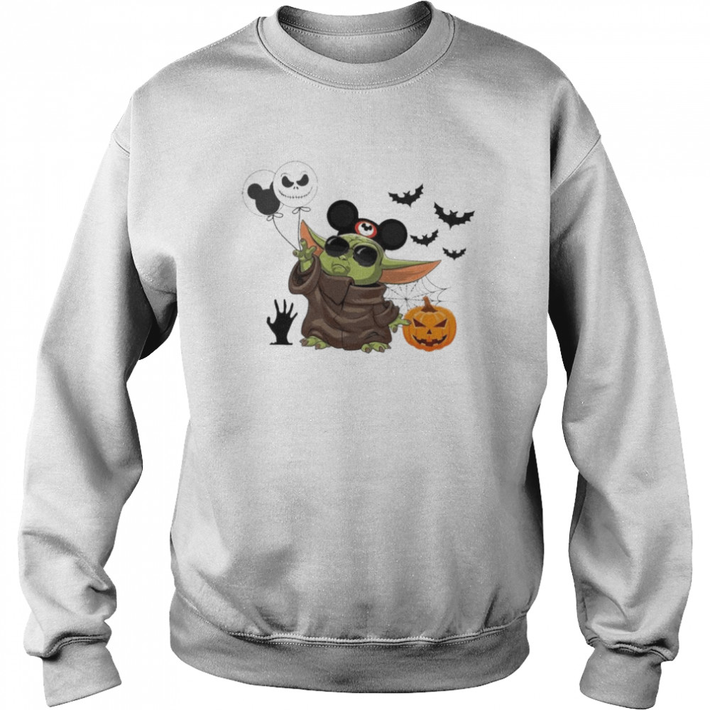 baby yoda balloon jack skellington and mickey mouse halloween shirt unisex sweatshirt