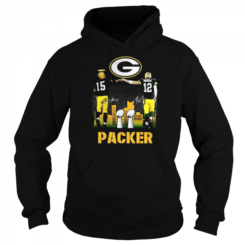 teeruto bart starr aaron rodgers signature super bowl 2022 green bay packers t unisex hoodie