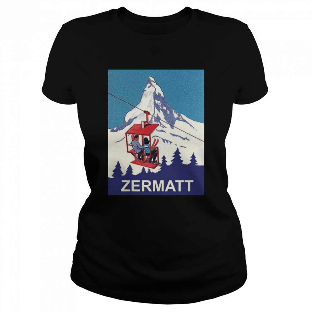 zermatt mountain peak couple on a ski lift switzerland shirt classic womens t shirt